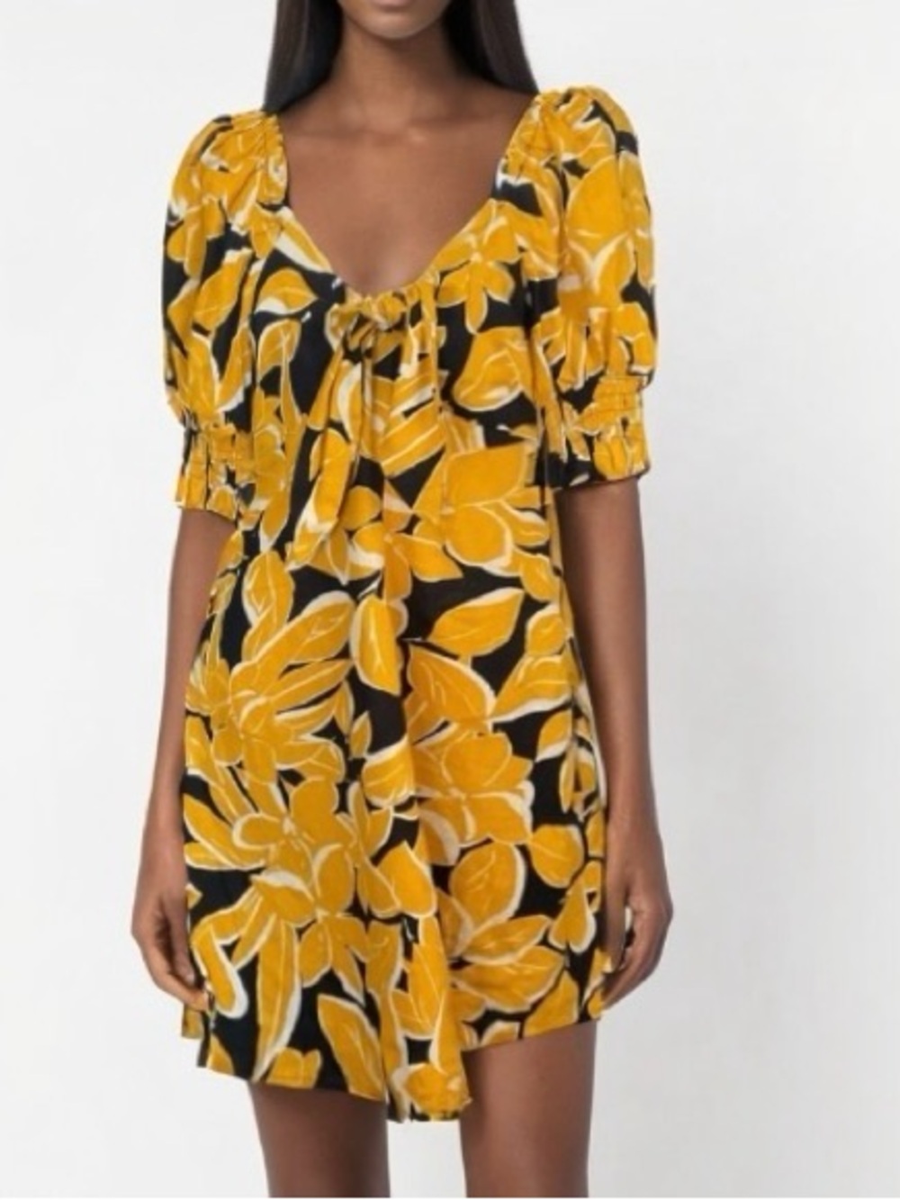 Who What Wear Black Mini Dress with Yellow Floral Print size large